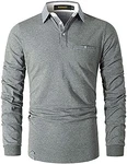 LIUPMWE Poloshirt Herren Klassischer Karierter Spleiß Langarm Slim Fit Tennis Polo Shirts Grau
