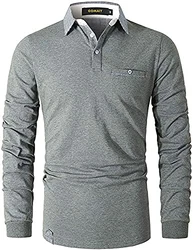 LIUPMWE Poloshirt Herren Klassischer Karierter Spleiß Langarm Slim Fit Tennis Polo Shirts Grau