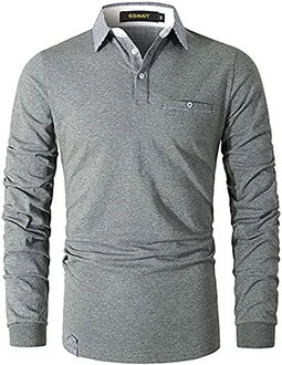 LIUPMWE Poloshirt Herren Klassischer Karierter Spleiß Langarm Slim Fit Tennis Polo Shirts Grau