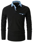LIUPMWE Herren Poloshirt Langarm Basic Casual Fitness Golf T-Shirt Schwarz