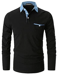 LIUPMWE Herren Poloshirt Langarm Basic Casual Fitness Golf T-Shirt Schwarz