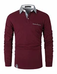 LIUPMWE Poloshirt Herren Klassischer Karierter Spleiß Langarm Slim Fit Tennis Polo Shirts Rot