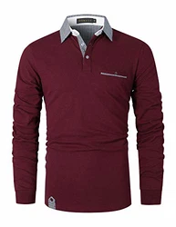 LIUPMWE Poloshirt Herren Klassischer Karierter Spleiß Langarm Slim Fit Tennis Polo Shirts Rot