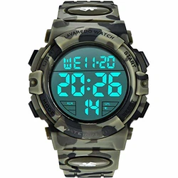 A ALPS Digital Herren Uhren - Sport Outdoor Armbanduhr 5 ATM wasserdichte Uhren mit Wecker/Kalender/Stoppuhr/Stoßfest Schwarz