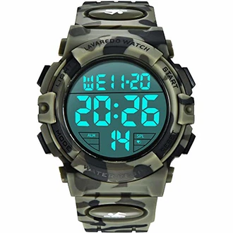 A ALPS Digital Herren Uhren - Sport Outdoor Armbanduhr 5 ATM wasserdichte Uhren mit Wecker/Kalender/Stoppuhr/Stoßfest Schwarz
