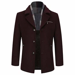 Wintermantel Herren Slim Fit Kurzmantel Mantel Herren Schwarz Wolle Kurz Wollmantel Mantel Winter (Medium, Weinrot(Fleecefutter))