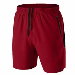 Herren Sport Shorts Kurze Hose Schnell Trocknend Sporthose Leicht mit Reißverschlusstasche(Rot,EU-M/US-S)