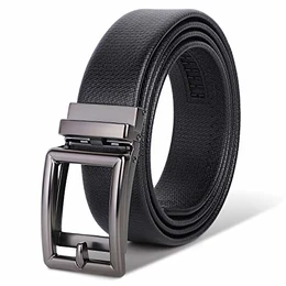 HANCHAO Gürtel Herren Automatik Ratsche Leder Gürtel für Männer Herren Gürtel 3,5cm Breite Business Ledergürtel Schwarz 4-115CM