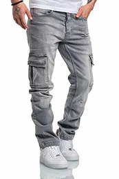 Herren Cargo Jeans Regular Slim Denim Hose Destroyed 7985 Hellgrau W32/L32