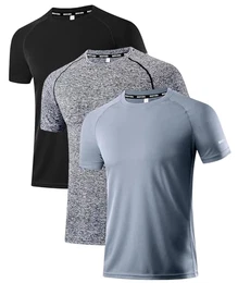 Herren 3er Pack Sports Atmungsaktiv Schnelltrocknend Kurzarm T-Shirts Schwarz/Grau/Kohlengrau M