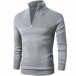 Rave on Friday Herren Strickpullover Regular Fit Strick Pullover Mit Stehkragen Und Reißverschluss Grau M