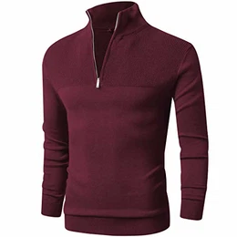 Rave on Friday Herren Strickpullover Zip Neck Langarm Basics Feinstrick Pullover Sweat Sweatshirt Rot M