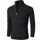 Rave on Friday Herren Pullover Schwarz Winter Stehkragen Einfarbig Strickpullover Zip Neck Langarm Feinstrick Sweater mit Reißverschluss M