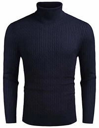 Pullover für Herren Rollkragen Langarmshirt Feinstrick Rollkragenpullover Slim fit Warme Rolli Basic Männer Navy Blau M