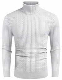 Pullover Herren Rollkragenpullover Strickpullover Langarm Slim Fit Sweater Winter Warme Pulli für Männer Weiß M