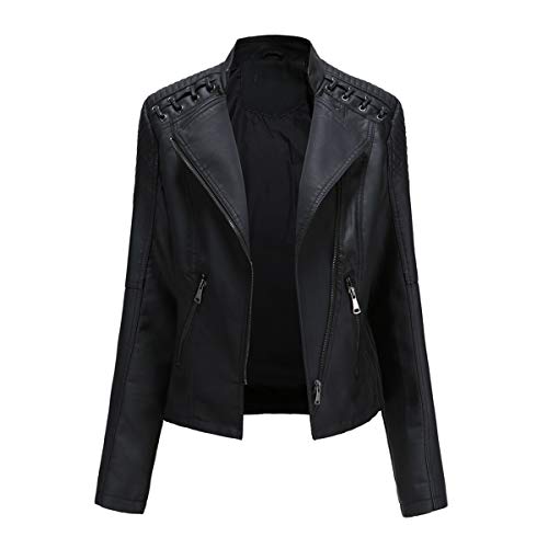Lederjacke Damen – Coole Bikerjacke Aus Weichem PU-Leder Mit Reißverschlüssen, Perfekt Für Herbst & Übergangszeit