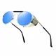 ANDOILT Steampunk Sonnenbrille Herren Damen Runde Retro Vitage Sonnenbrillen UV400 Schutz Metall Rahmen Silber Rahmen Blaue Linse