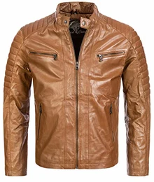 Herren Lederjacke Biker Jacke Echtleder Motorradjacke Leder Jacken Herrenjacke Braun Winterjacke Übergangsjacke H-183 Hellbraun M
