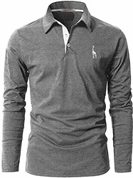 GNRSPTY Poloshirt Herren Slim Fit Langarm Stickerei T-Shirts Golf Grau