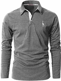 GNRSPTY Poloshirt Herren Slim Fit Langarm Stickerei Baumwolle T-Shirts Golf Poloshirts,Grau,M