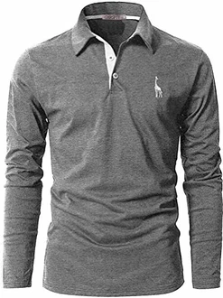 GNRSPTY Poloshirt Herren Slim Fit Langarm Stickerei T-Shirts Golf Grau