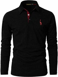 GNRSPTY Poloshirt Herren Slim Fit Langarm Stickerei T-Shirts Golf Schwarz