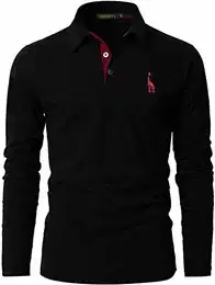 GNRSPTY Poloshirt Herren Slim Fit Langarm Stickerei Baumwolle T-Shirts Golf Poloshirts,Schwarz,M