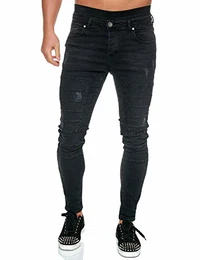 Herren Superenge Skinny-Jeans mit Rissen an den Knien, 01130126xschwarz, M