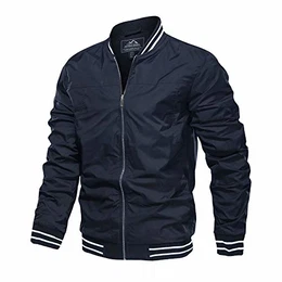Männer US Fliegerjacke Militär Blouson Kurz Mantel Leicht Herbst Freizeitjacke Herren Windbreaker Winterjacke College Baseballjacke mit Taschen Dunkelblau M
