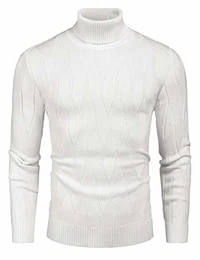 Pullover Strickpullover Herren Rollkragen Slim Fit Männer Winter Basic Rollkragenpullover Langarmshirt Pulli