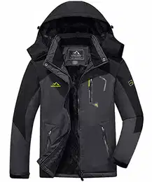 Übergangsjacke Herren Winter Warme Wanderjacke Wasserdicht Outdoor Jacke Jagdjacke Viele Taschen Herrenjacke mit Kapuze Trekkingjacke Grau-Schwarz M