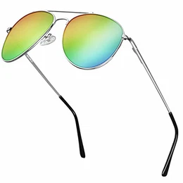 ® Pilotenbrille mit schwarzem Rahmen - für Damen & Herren - mit UV-Schutz und polarisierten Gläsern - im passenden Set inkl. einer Geschenke-Box, Silber-regenbogen Verspiegelt