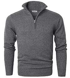 MOCOTONO Herren Pullover Reißverschluss Stehkragen Zip Neck Langarm Sweatshirt Dunkelgrau