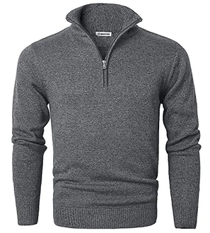 MOCOTONO Herren Pullover Reißverschluss Stehkragen Zip Neck Langarm Sweatshirt Dunkelgrau