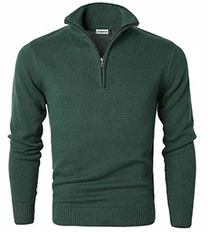 Herren Pullover Reißverschluss Stehkragen Zip Neck Langarm Baumwolle Feinstrick Pullover Sweatshirt Grün M