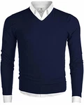 MOCOTONO Herren Pullover V-Ausschnitt Langarmshirt Strickpullover Marineblau