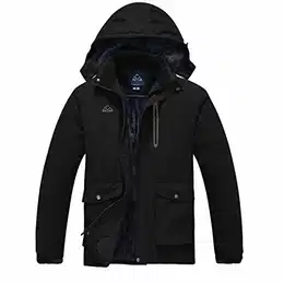 Herren Skijacke Atmungsaktiv Warm Gefüttert Winterjacke Outdoor Winddichte Wasserdicht Snowboardjacke Wanderjacke mit Abnehmbarer Kapuze Scwarz S