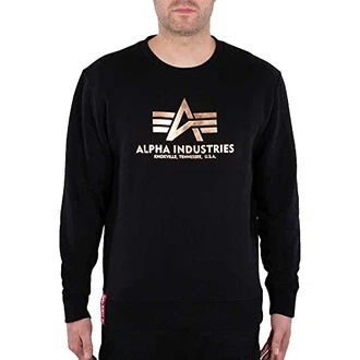 ALPHA INDUSTRIES Herren Basic Sweater Black/Gold ALPHA INDUSTRIES Herren Basic Sweater Black/Gold