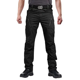 Cargohose Herren Vintage Militär Tactical Hosen mit Stretch Arbeitshose Outdoor Viele Taschen Leichte Baumwolle, Schwarz, Gr. 32/32