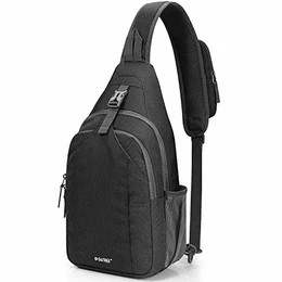 Sling Bag Rucksack, Diebstahlschutz, Brusttasche, Umhängetasche, Crossbody, Fitnessstudio, Tagesrucksack mit Kopfhörerloch für Outdoor, Radfahren, Reisen, Wandern, Herren und Damen, Schwarz,