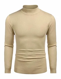 COOFANDY Rollkragenpullover Herren Turtleneck Freizeit Slim fit Pulli Strickpullover männer Sweatshirt Khaki M
