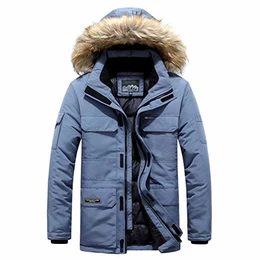 Winterparka Herren Winterjacke Gefüttert Parka Jacke Warme Wintermantel Outdoor Parka mit Kapuze Jacke Blau M
