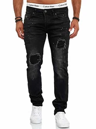 Designer Herren Jeans Hose Slim Fit Jeanshose Destroyed Stretch Modell 702 Schwarz 32