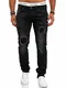 OneRedox Designer Herren Jeans Hose Slim Fit Jeanshose Destroyed Stretch Modell 702 Schwarz 32