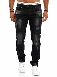 Designer Herren Jeans Hose Slim Fit Jeanshose Destroyed Stretch Modell 703 Schwarz 32