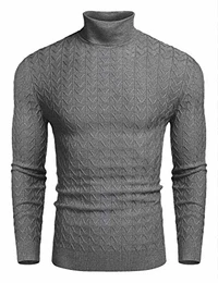 Herren Pullover Strickpullover Rollkragenpullover Herren Langarm-Rollkragenpullover aus Baumwolle Grau M