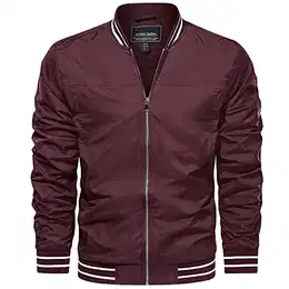 Blouson Jacke Herren Herbst Sommer Bomberjacke mit Innentasche Übergangsjacke College Jacke Retro Bomber Blouson Dünne Sommerjacke Männer Weinrot M