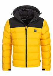Indicode Herren Eberhardy Steppjacke in Daunenjacken-Optik mit Kapuze und Stehkragen gefütterte sportliche Winterjacke Herrenjacke warme robuste Übergangsjacke Jacke für Männer Lemon Pie M