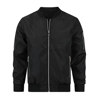 YOUTHUP Herren Leichte Jacke Langarm Bomberjacke Sportjacke Casual Übergangsjacke Schwarz