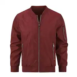 Herren Jacke Leichte Übergangsjacke mit Ärmeltasche Sommerjacke Regular Fit Freizeit Bomberjacke, Rot, M